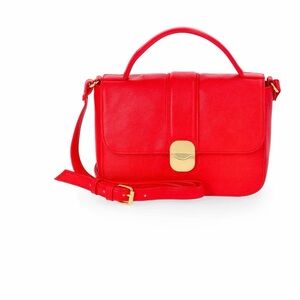 Time and Tru Red Top-Handle Satchel with Gold Hardware